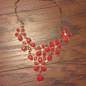 Red floral statement necklace